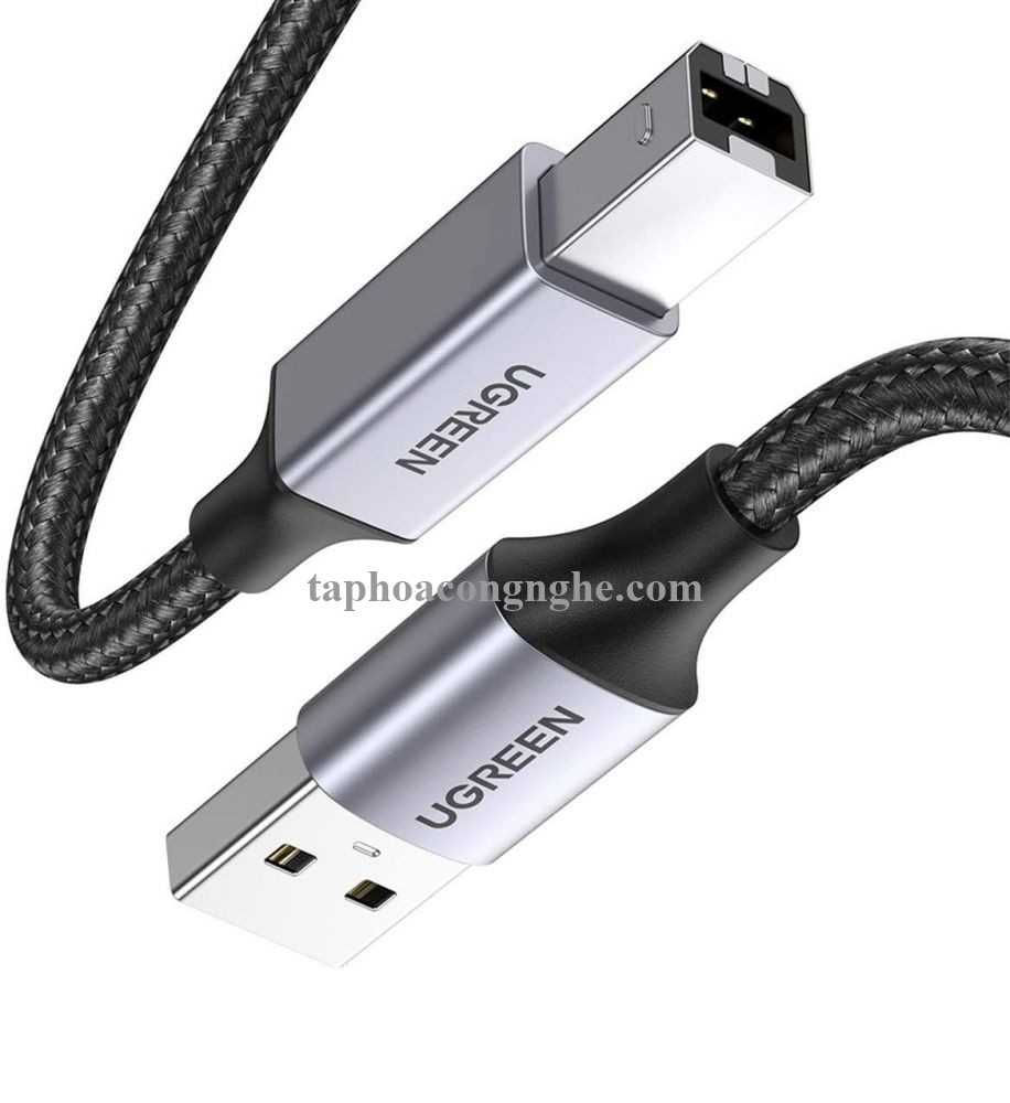 Ugreen 80804 3M đầu nhôm dây bọc lưới chống nhiễu cáp máy in màu Đen 2.0 USB A sang B US369 30080804